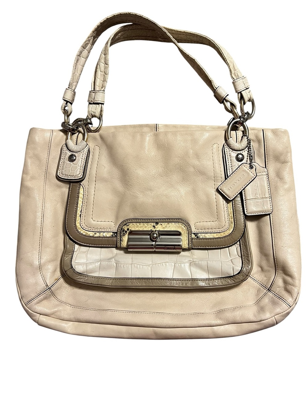 Coach 16810 Kristin Spectator East West Zip Shoulder Bag- Cream w/exotic Trim